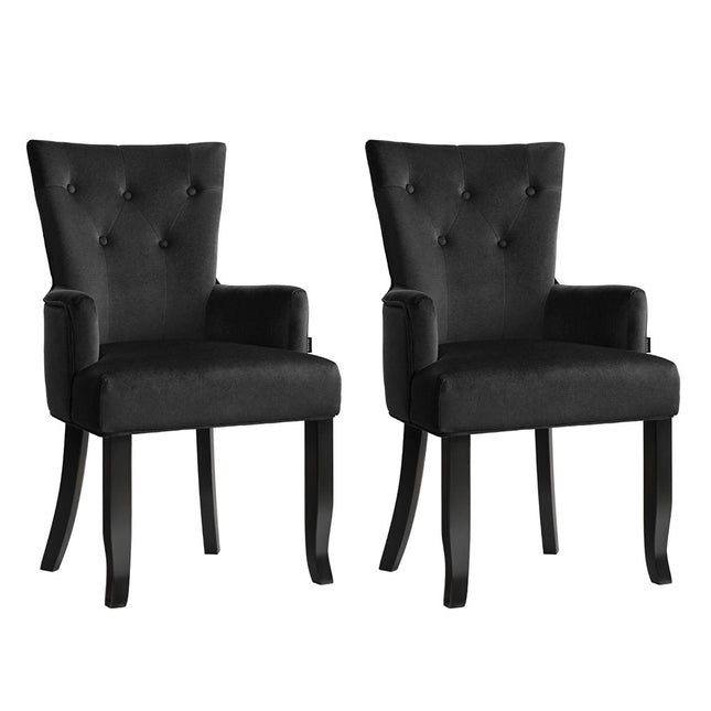 2x Artiss Dining Chairs Velvet French Provincial Armchair Black.