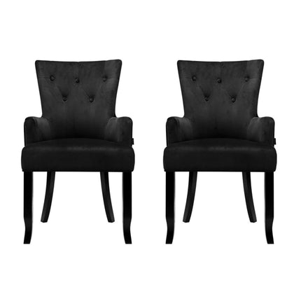 2x Artiss Dining Chairs Velvet French Provincial Armchair Black.