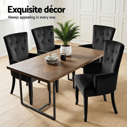 2x Artiss Dining Chairs Velvet French Provincial Armchair Black.