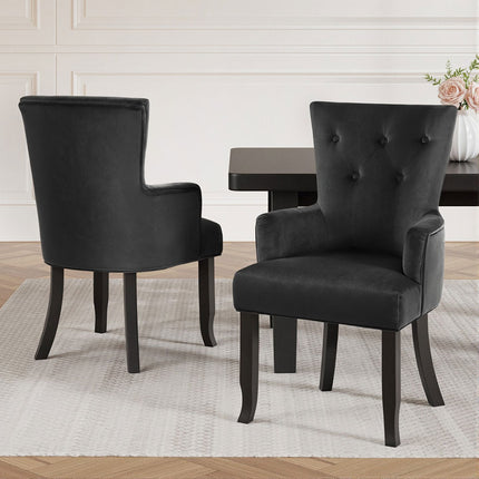 2x Artiss Dining Chairs Velvet French Provincial Armchair Black.