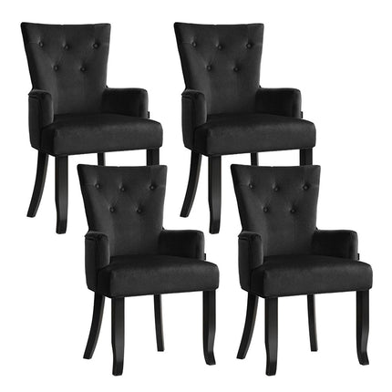 4x Artiss Dining Chairs Velvet French Provincial Armchair Black.