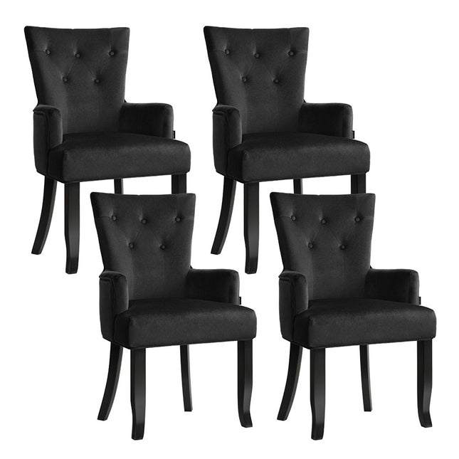 4x Artiss Dining Chairs Velvet French Provincial Armchair Black.