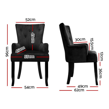 4x Artiss Dining Chairs Velvet French Provincial Armchair Black.