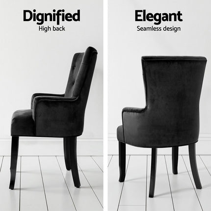 4x Artiss Dining Chairs Velvet French Provincial Armchair Black.