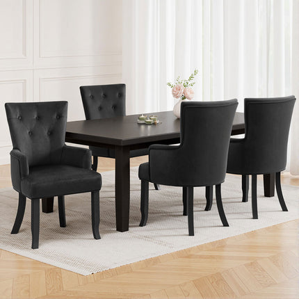 4x Artiss Dining Chairs Velvet French Provincial Armchair Black.