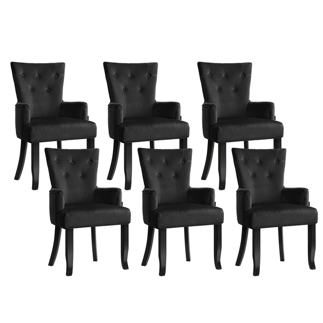 6x Artiss Dining Chairs Velvet French Provincial Armchair Black