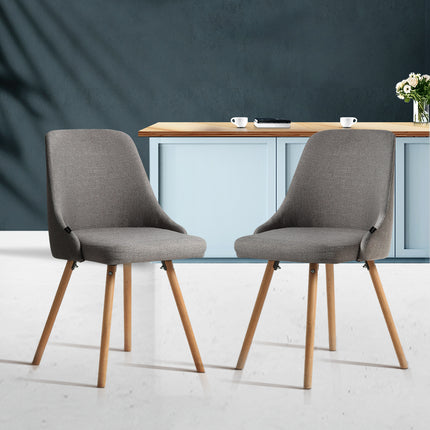 Artiss Dining Chairs Set of 2 Fabric Wooden Grey.