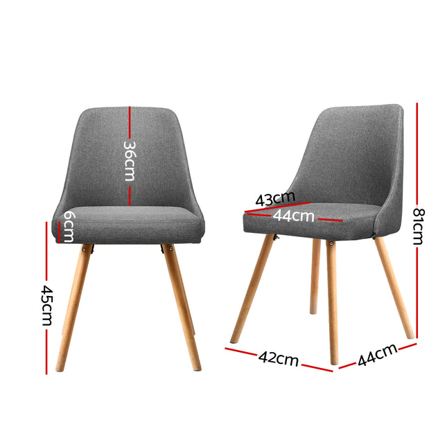 Artiss Dining Chairs Set of 2 Fabric Wooden Grey.