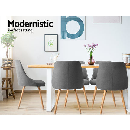 Artiss Dining Chairs Set of 2 Fabric Wooden Grey.