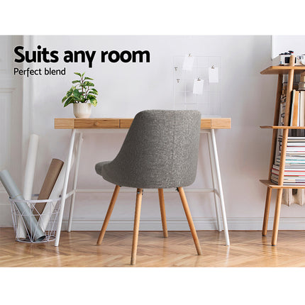 Artiss Dining Chairs Set of 2 Fabric Wooden Grey.