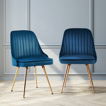 Artiss Dining Chairs Set of 2 Velvet Channel Tufted Blue.