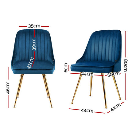 Artiss Dining Chairs Set of 2 Velvet Channel Tufted Blue.