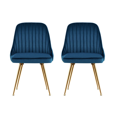 Artiss Dining Chairs Set of 2 Velvet Channel Tufted Blue.