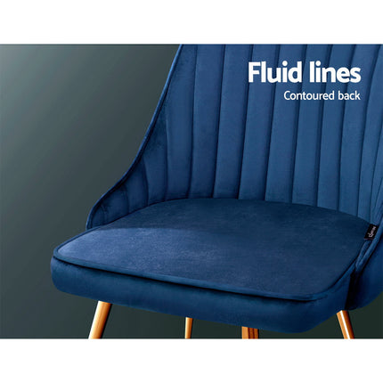 Artiss Dining Chairs Set of 2 Velvet Channel Tufted Blue.