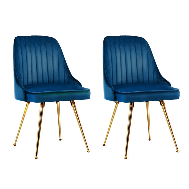 Artiss Dining Chairs Set of 2 Velvet Channel Tufted Blue.