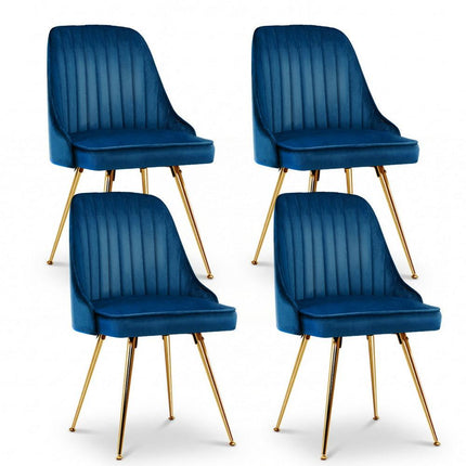 Artiss Dining Chairs Set of 4 Velvet Channel Tufted Blue.