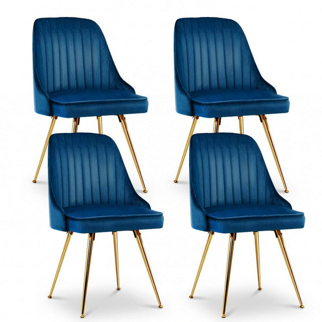Artiss Dining Chairs Set of 4 Velvet Channel Tufted Blue.