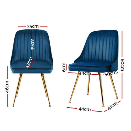 Artiss Dining Chairs Set of 4 Velvet Channel Tufted Blue.