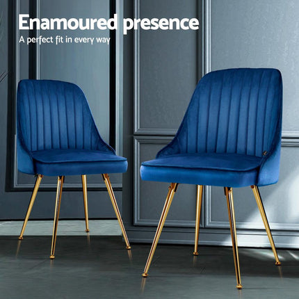 Artiss Dining Chairs Set of 4 Velvet Channel Tufted Blue.