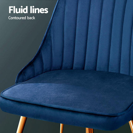 Artiss Dining Chairs Set of 4 Velvet Channel Tufted Blue.