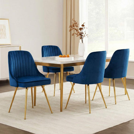 Artiss Dining Chairs Set of 4 Velvet Channel Tufted Blue.