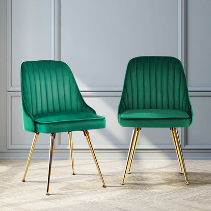 Artiss Dining Chairs Set of 2 Velvet Channel Tufted Green.