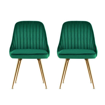 Artiss Dining Chairs Set of 2 Velvet Channel Tufted Green.