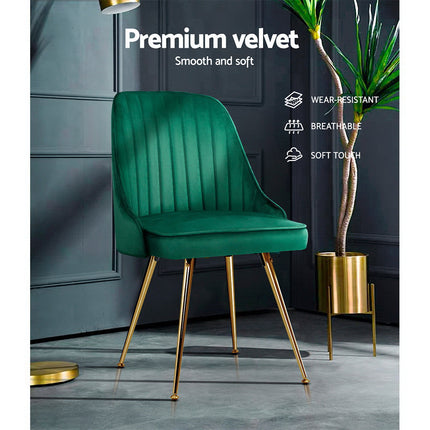 Artiss Dining Chairs Set of 2 Velvet Channel Tufted Green.