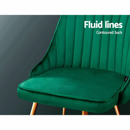 Artiss Dining Chairs Set of 2 Velvet Channel Tufted Green.