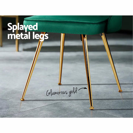 Artiss Dining Chairs Set of 2 Velvet Channel Tufted Green.