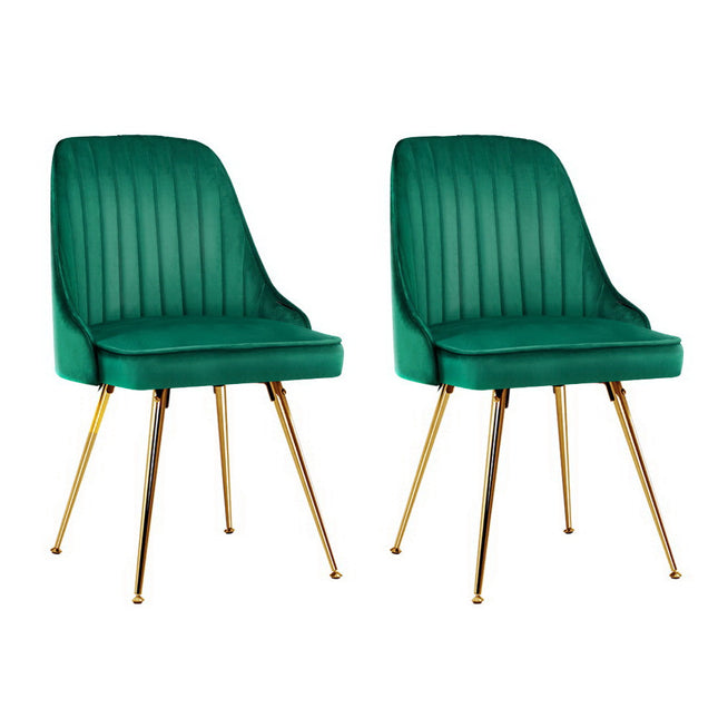 Artiss Dining Chairs Set of 2 Velvet Channel Tufted Green.