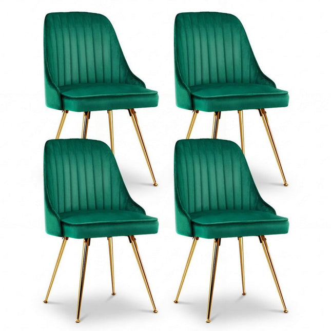 Artiss Dining Chairs Set of 4 Velvet Channel Tufted Green.