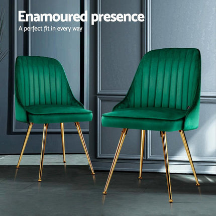 Artiss Dining Chairs Set of 4 Velvet Channel Tufted Green.