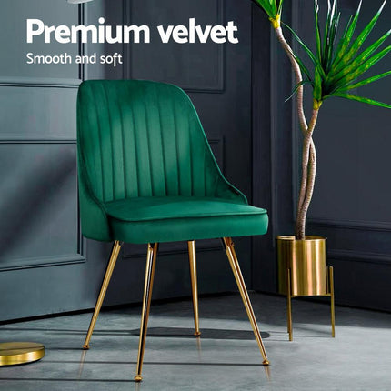 Artiss Dining Chairs Set of 4 Velvet Channel Tufted Green.