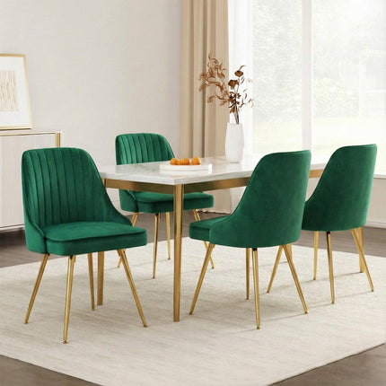 Artiss Dining Chairs Set of 4 Velvet Channel Tufted Green.