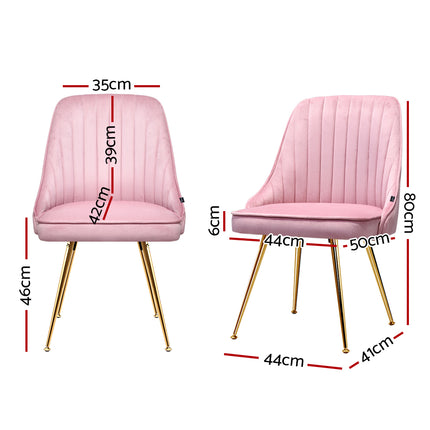 Artiss Dining Chairs Set of 2 Velvet Channel Tufted Pink.