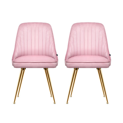 Artiss Dining Chairs Set of 2 Velvet Channel Tufted Pink.