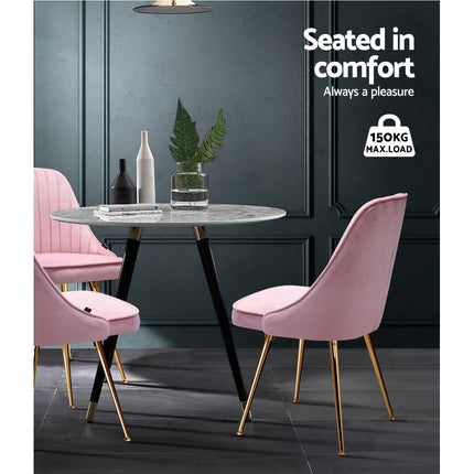 Artiss Dining Chairs Set of 2 Velvet Channel Tufted Pink.