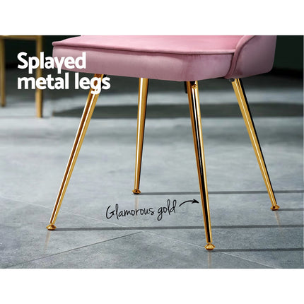 Artiss Dining Chairs Set of 2 Velvet Channel Tufted Pink.