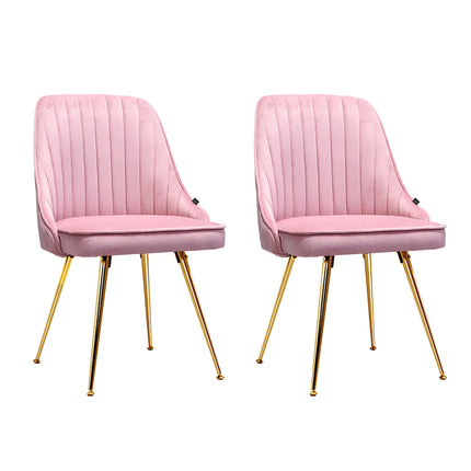 Artiss Dining Chairs Set of 2 Velvet Channel Tufted Pink.