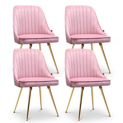 Artiss Dining Chairs Set of 4 Velvet Channel Tufted Pink.