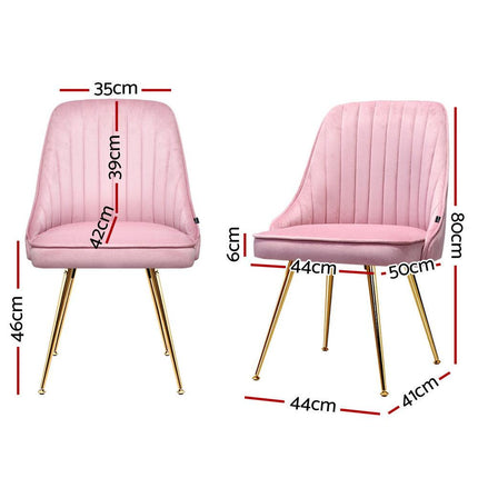 Artiss Dining Chairs Set of 4 Velvet Channel Tufted Pink.