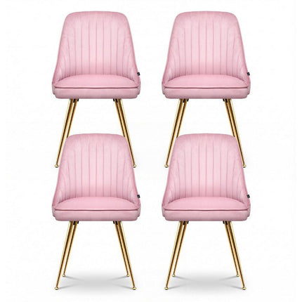 Artiss Dining Chairs Set of 4 Velvet Channel Tufted Pink.