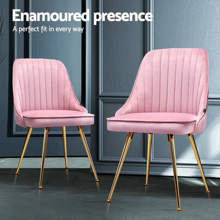 Artiss Dining Chairs Set of 4 Velvet Channel Tufted Pink.