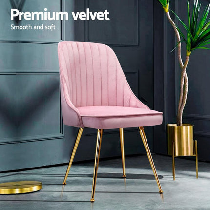 Artiss Dining Chairs Set of 4 Velvet Channel Tufted Pink.