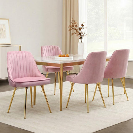 Artiss Dining Chairs Set of 4 Velvet Channel Tufted Pink.
