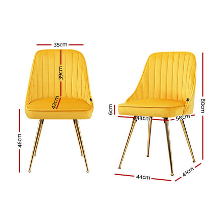 Artiss Dining Chairs Set of 2 Velvet Channel Tufted Yellow.