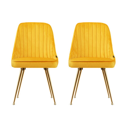 Artiss Dining Chairs Set of 2 Velvet Channel Tufted Yellow.