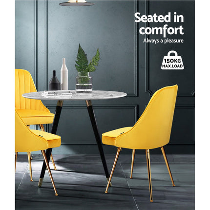 Artiss Dining Chairs Set of 2 Velvet Channel Tufted Yellow.