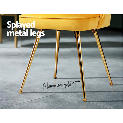 Artiss Dining Chairs Set of 2 Velvet Channel Tufted Yellow.